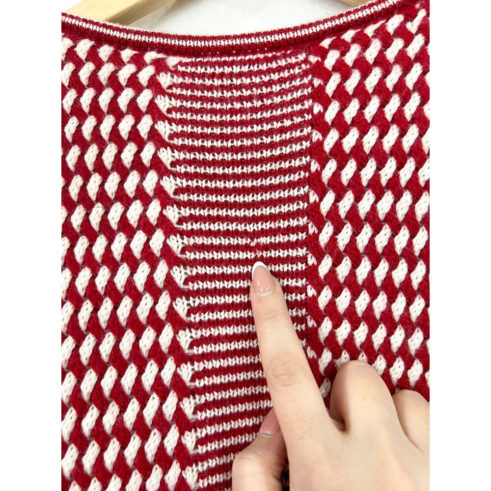 TALBOTS 100% Merino Wool Checkered Knit Cardigan Sweater Large Festive Holiday - Picture 6 of 6